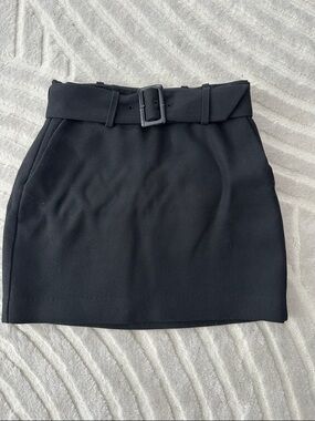 Babaton Black Belted Mini Skirt